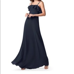 Azazie - Mare - Dark Navy Dress with Double Straps and Ruffle Neckline
